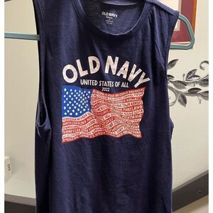 NWOT Old Navy Navy Blue Graphic Tank  With American Flag Top #157
